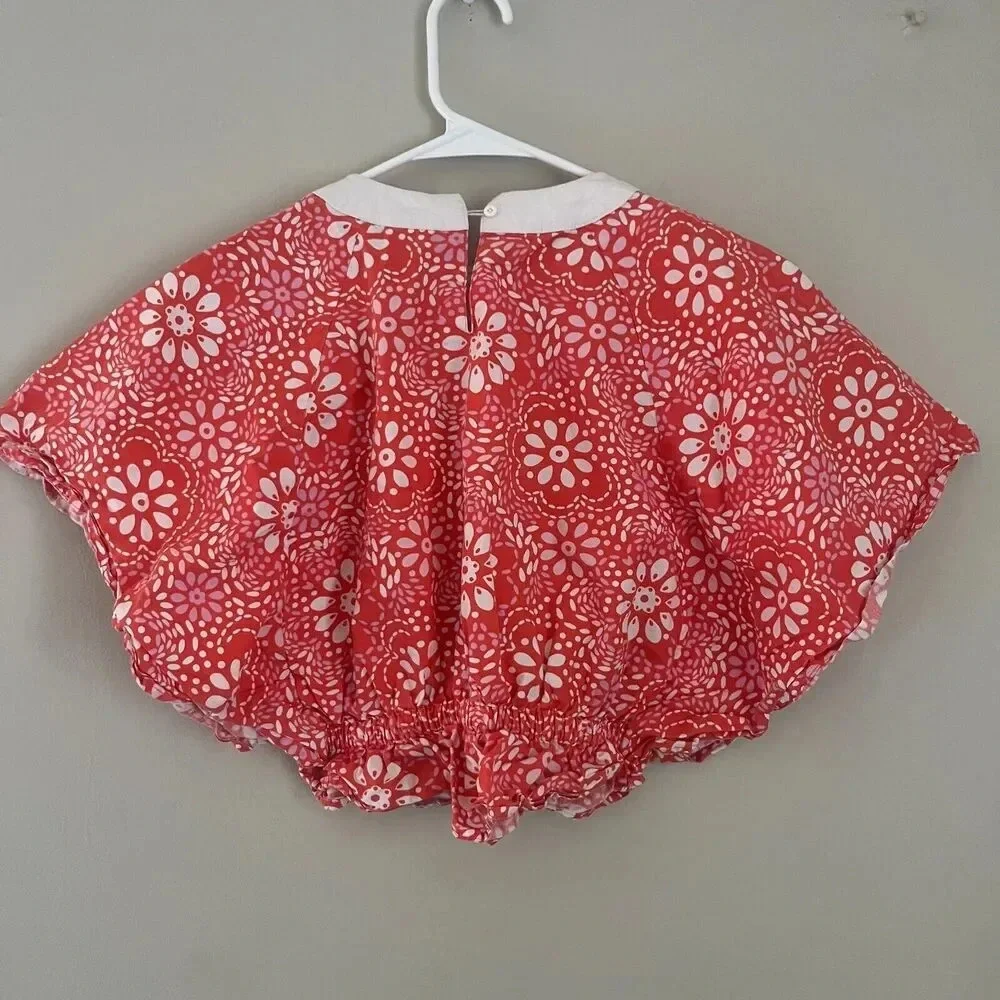 Gymboree Girls Orange Pink Blouse 5 Short Sleeve Dolman Floral Cotton Spring